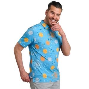 William Murray Golf Mum’s The Word Polo In Light Blue Floral Size L NEW SEALED